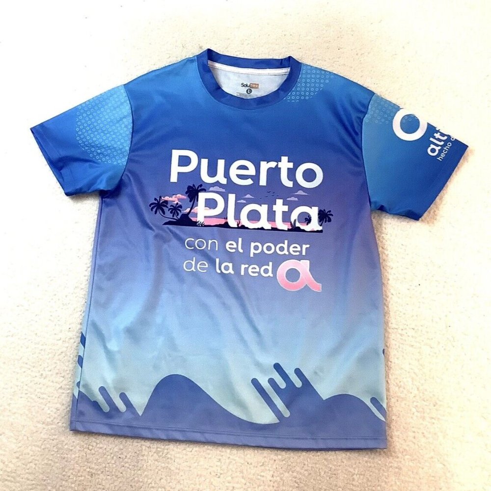 Solu tex SOCCER FOOTBALL JERSEY SHIRT Puerto Plata "altice" hecho de fibra Sz L
